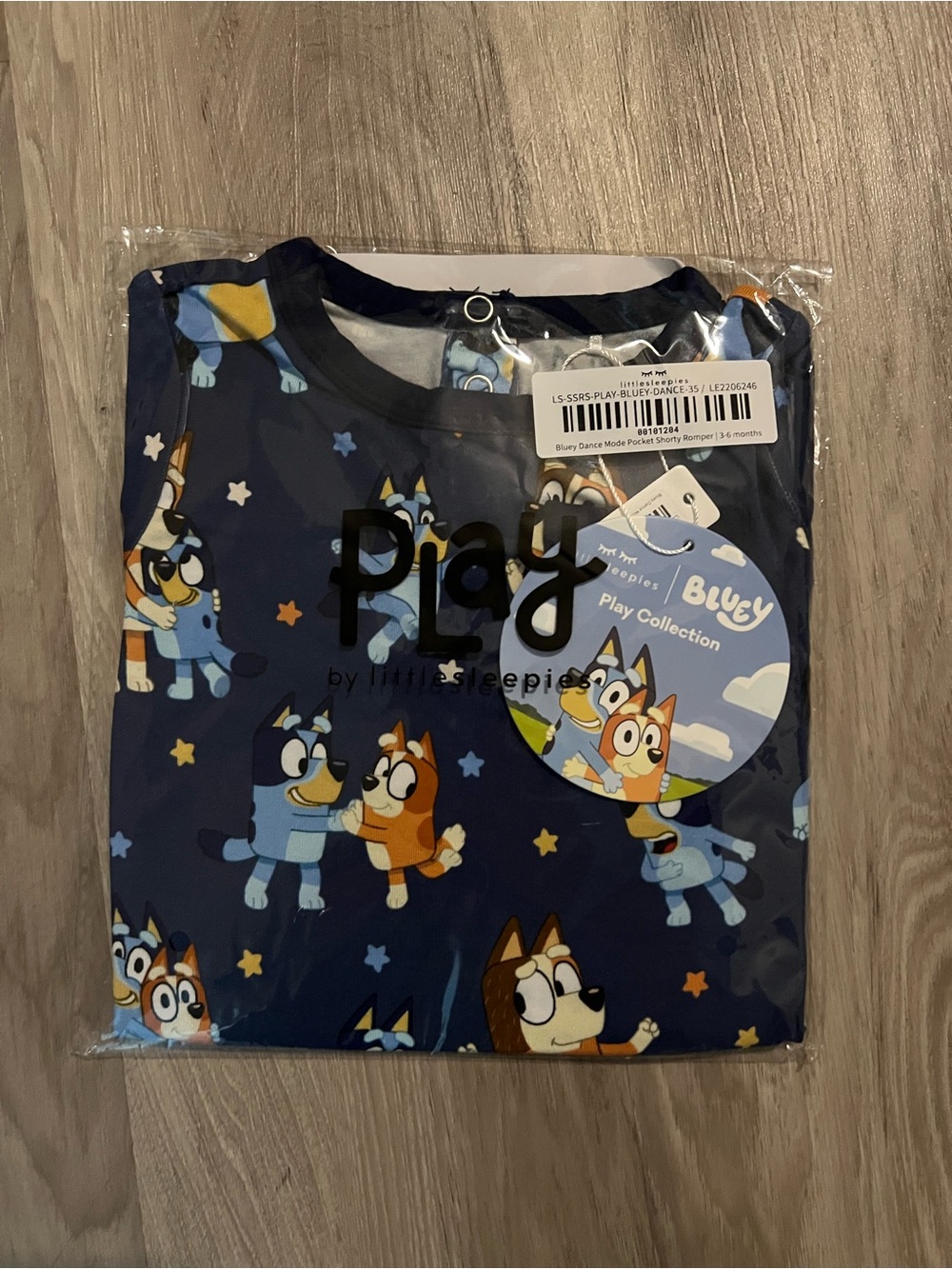 NWT little sleepies bluey dance mode pocket shorty romper 3-6 months
